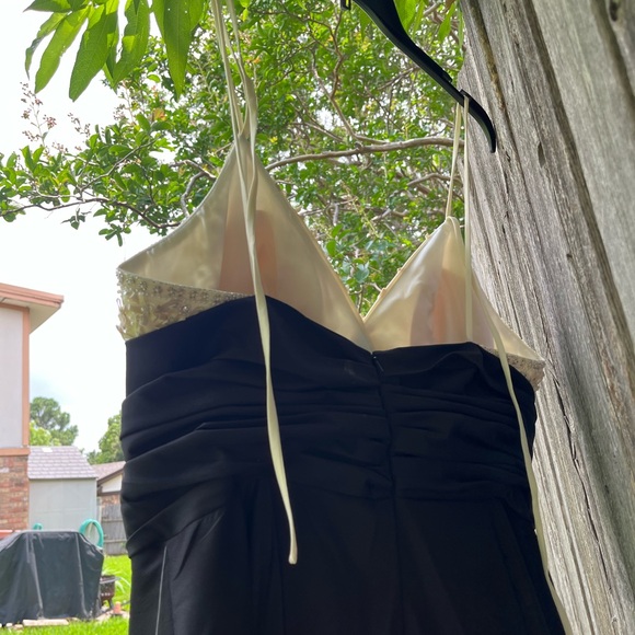 JS Collection Black and Cream Pearl Beaded Full length Gown - Picture 10 of 13